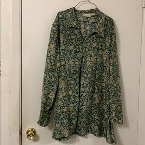 Liz Claiborne silk Gold/green floral long blouse